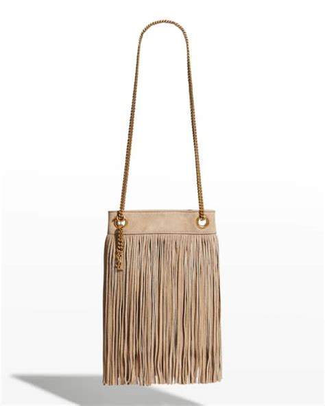 Saint Laurent Grace Small YSL Fringe Suede Chain Hobo Bag